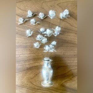 Elegant Vintage Silver Floral Vase with flowers